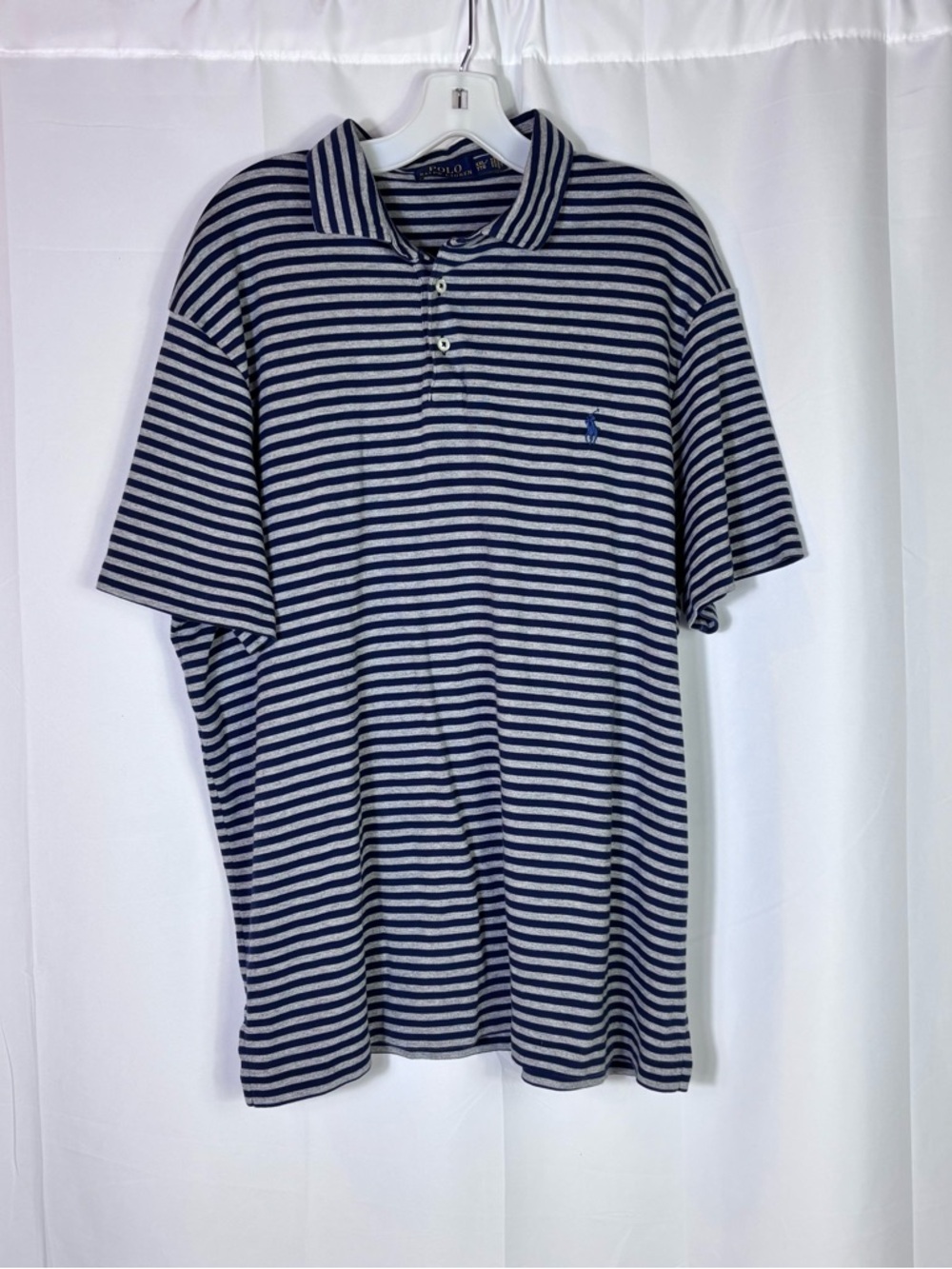 Polo Ralph Lauren XXL Classic Fit Striped Polo Shirt Blue Gray Pony Logo Preppy